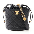 Chanel Shoulder Bag Quilted Drawstring Black Caviar Leather