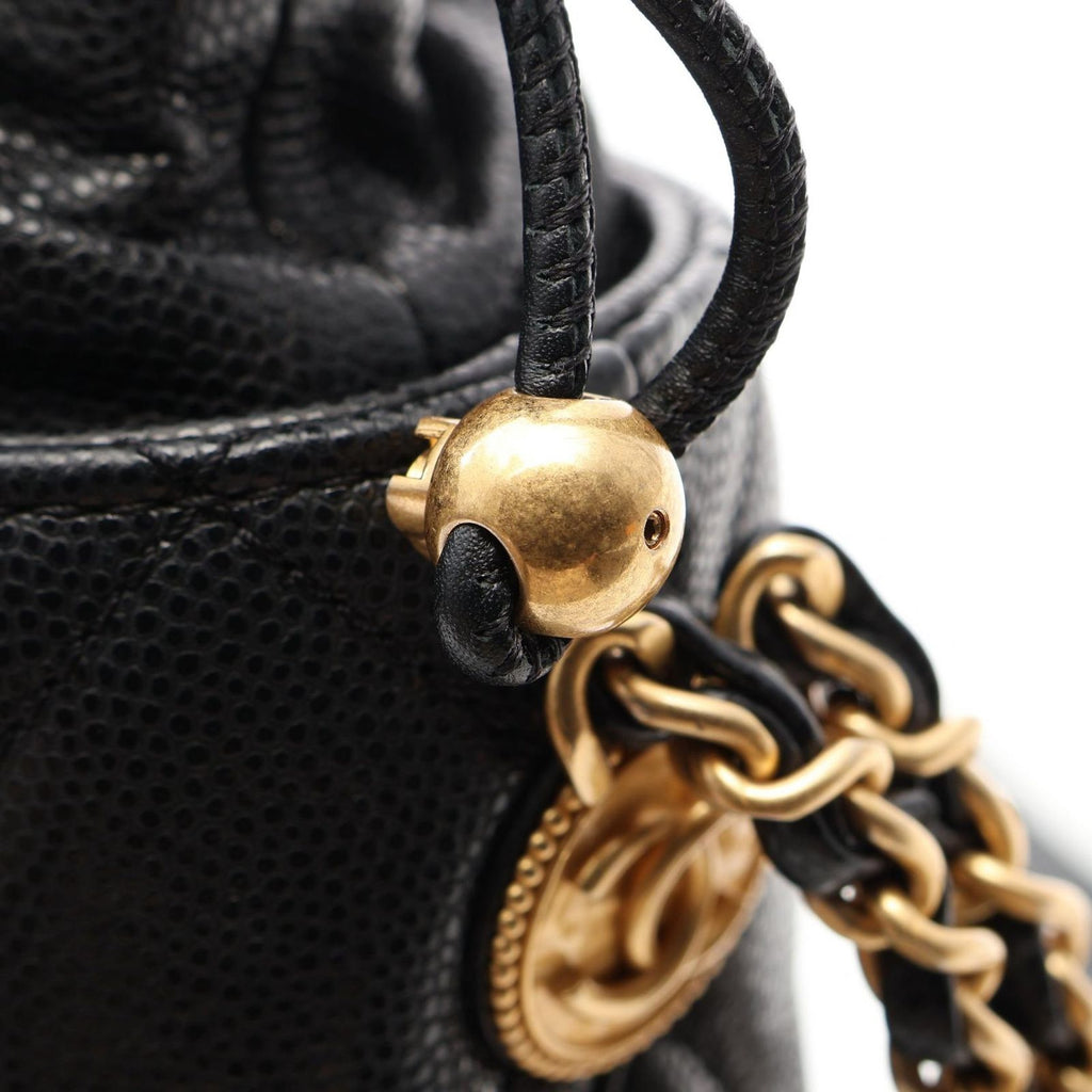 Chanel Shoulder Bag Quilted Drawstring Black Caviar Leather — view 9