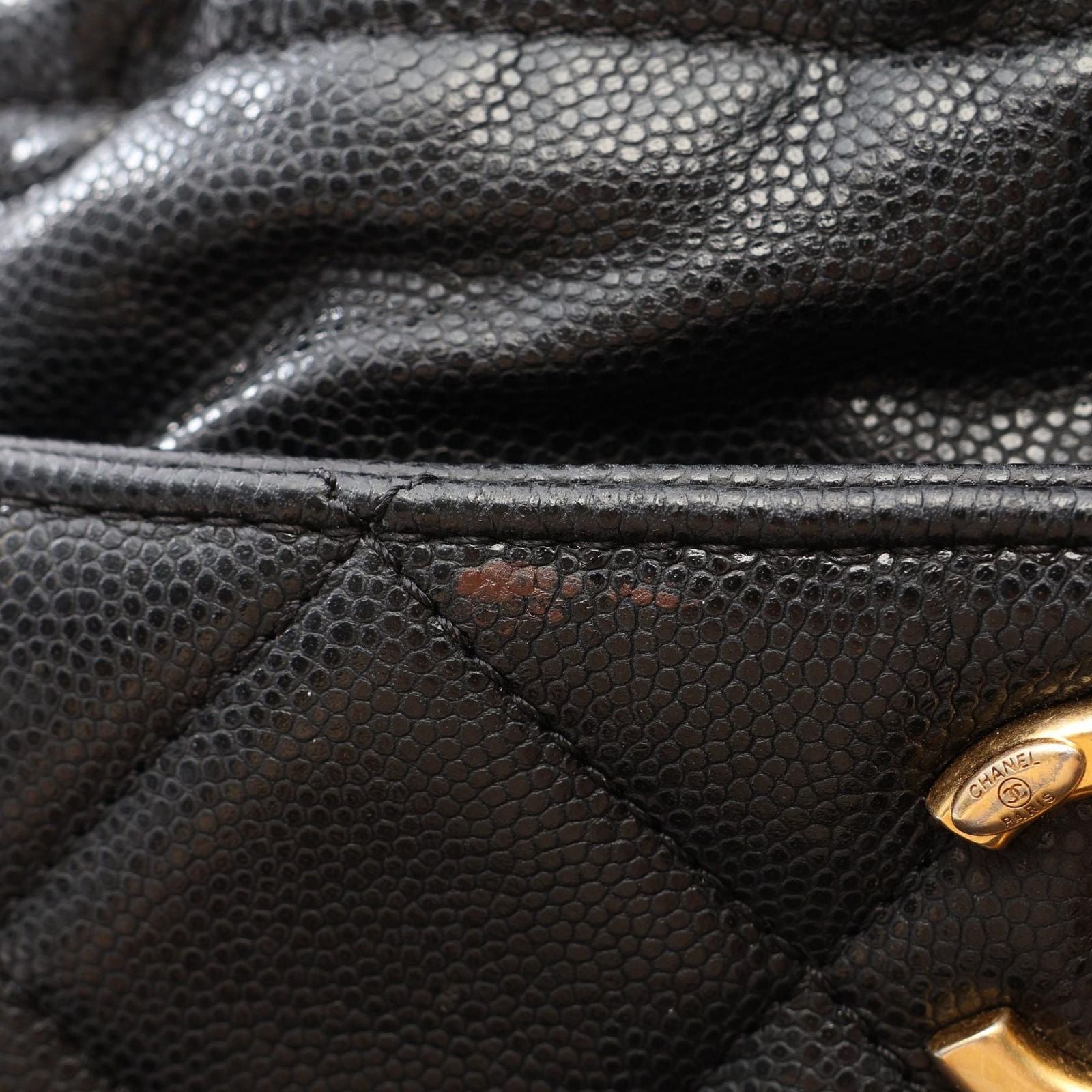 Chanel Shoulder Bag Quilted Drawstring Black Caviar Leather — view 6