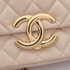 Chanel Shoulder Bag Quilted Beige Leather CC Logo Chain — view 9