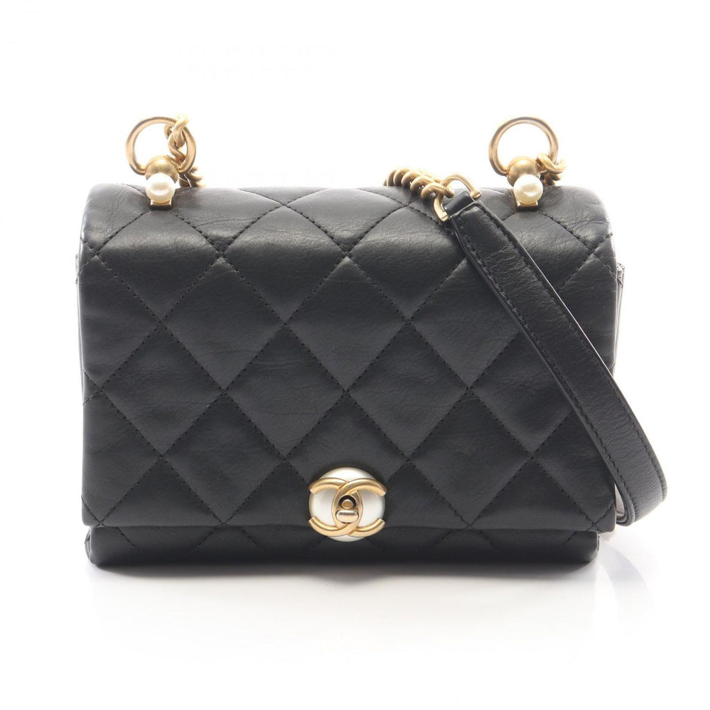Chanel Shoulder Bag Quilted Black Lambskin Coco Pearl Mini Chain