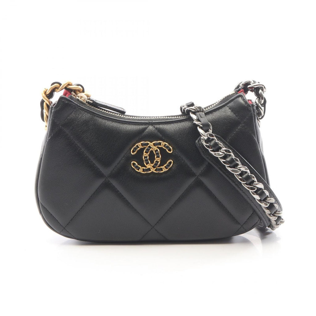 Chanel Shoulder Bag 19 Quilted Small Hobo Black Lambskin
