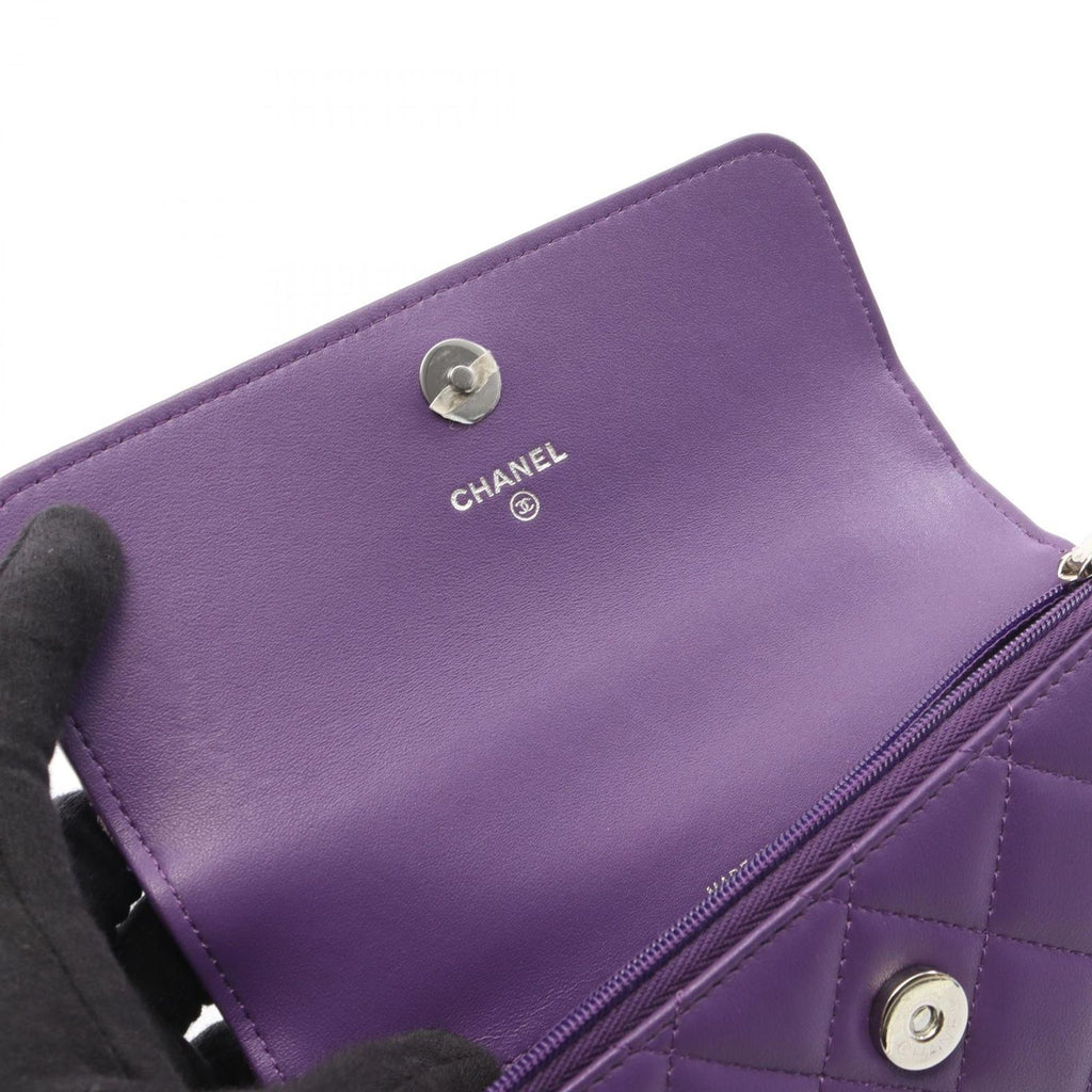 Chanel Shoulder Bag Quilted Top Handle Mini 2-Way Purple Lambskin Chain Wallet — view 9