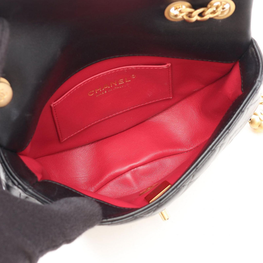 Chanel Shoulder Bag Quilted Camellia Black Lambskin Chain — view 3