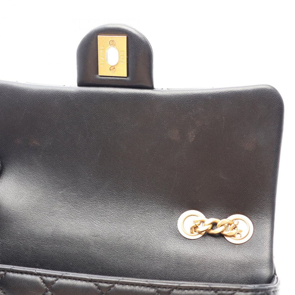 Chanel Shoulder Bag Quilted Camellia Black Lambskin Chain — view 6