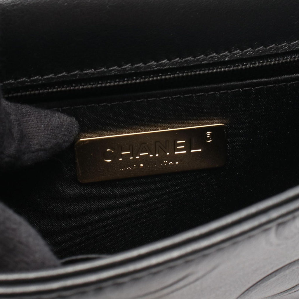 Chanel Shoulder Bag Coco Embossed Small Flap Black Leather Chain — view 4