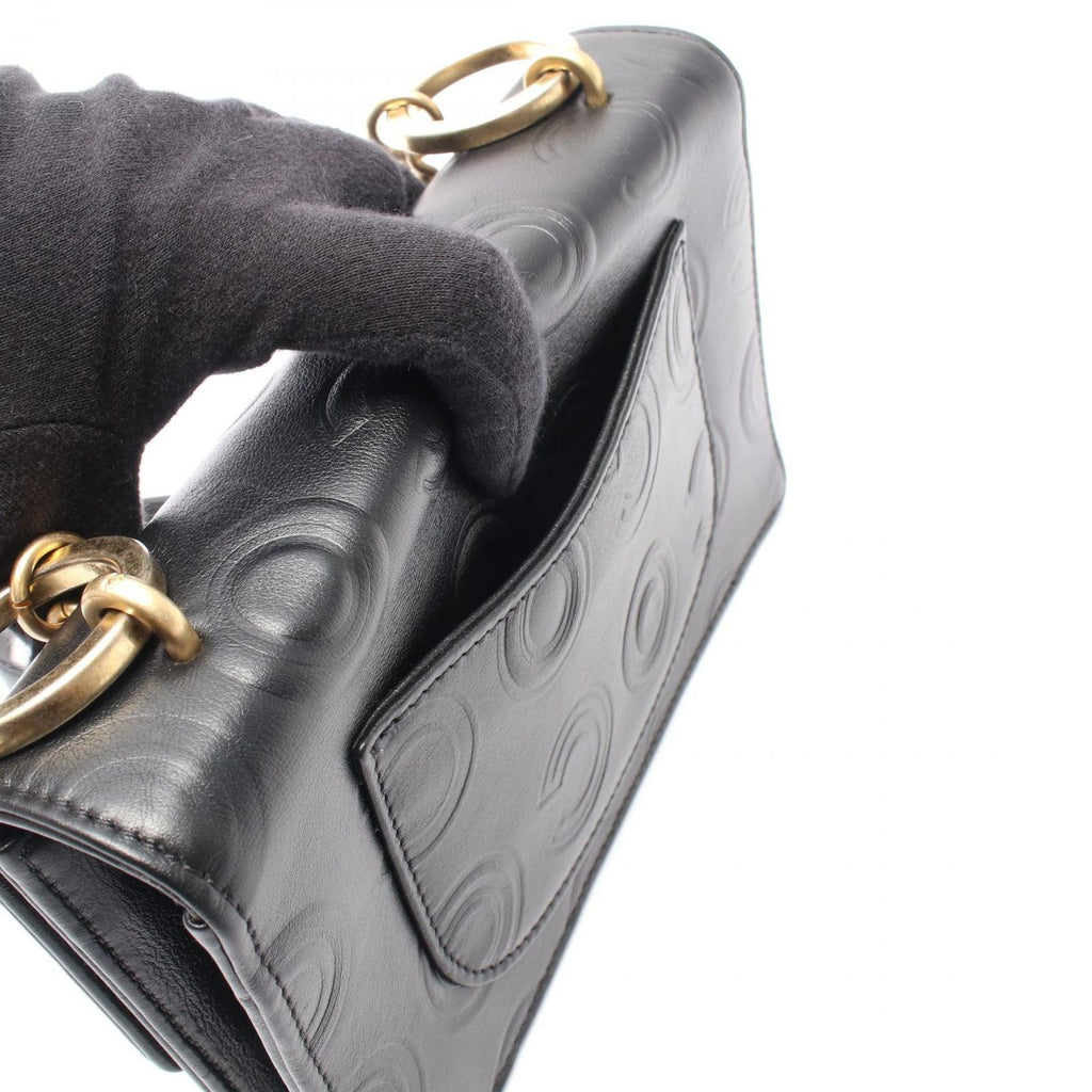 Chanel Shoulder Bag Coco Embossed Small Flap Black Leather Chain — view 8