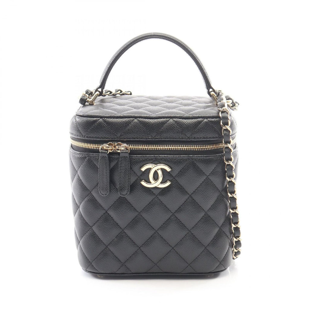 Chanel Shoulder Bag Quilted Vanity 2-Way Black Caviar Leather Chain