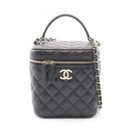 Chanel Shoulder Bag Quilted Vanity 2-Way Black Caviar Leather Chain