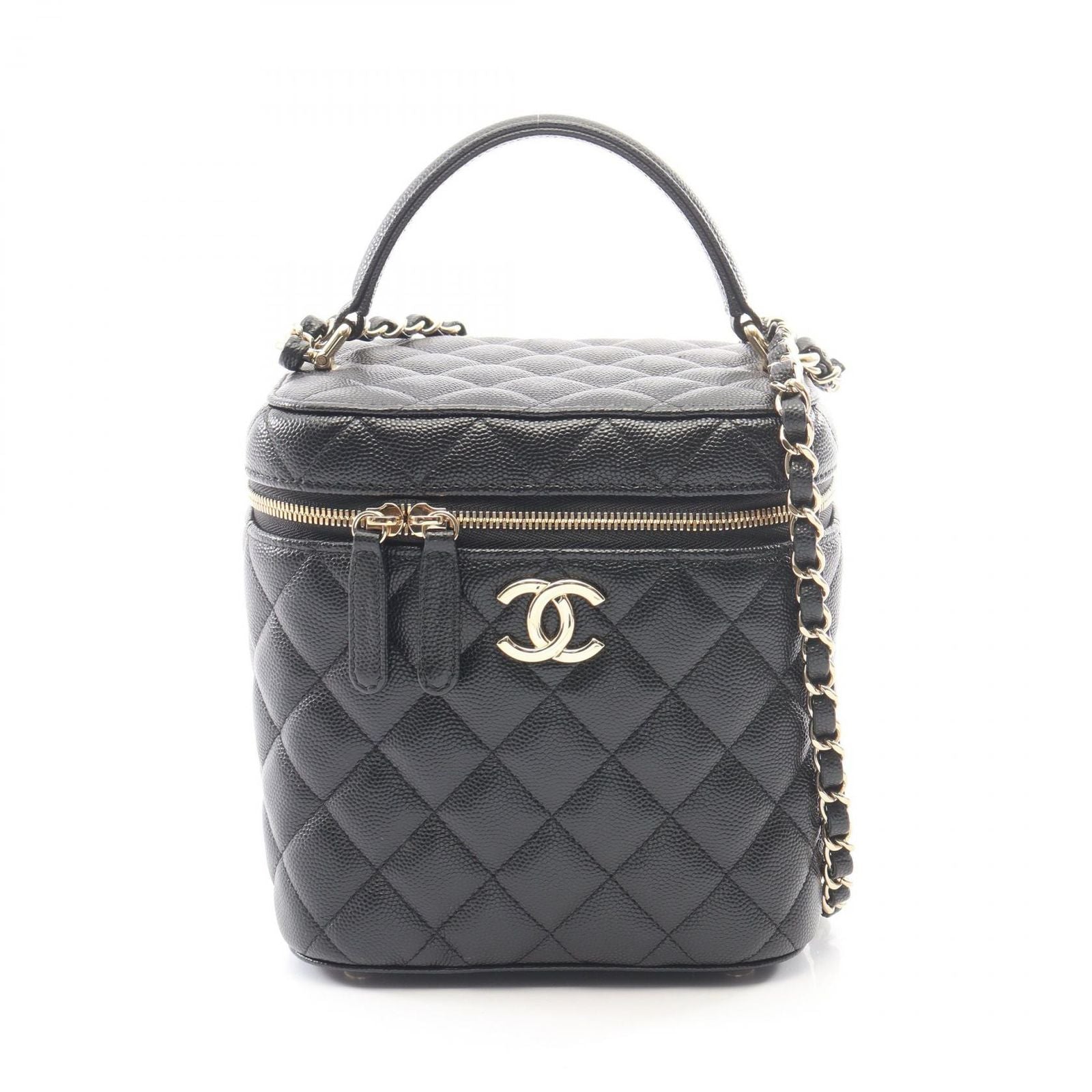 Chanel Shoulder Bag Quilted Vanity 2-Way Black Caviar Leather Chain