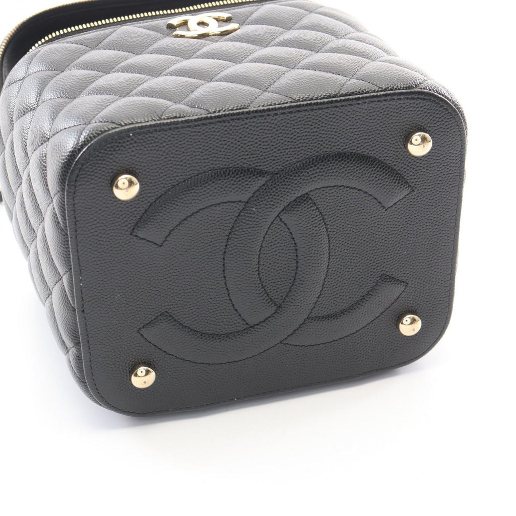 Chanel Shoulder Bag Quilted Vanity 2-Way Black Caviar Leather Chain — view 9