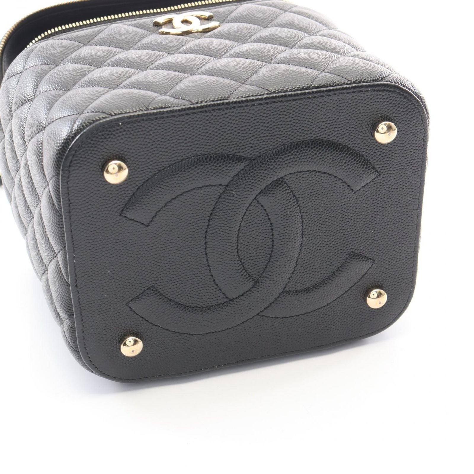 Chanel Shoulder Bag Quilted Vanity 2-Way Black Caviar Leather Chain — view 9