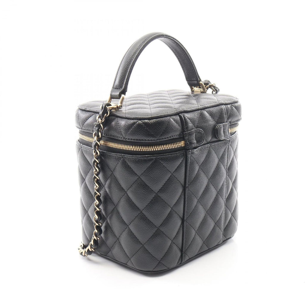 Chanel Shoulder Bag Quilted Vanity 2-Way Black Caviar Leather Chain — view 2