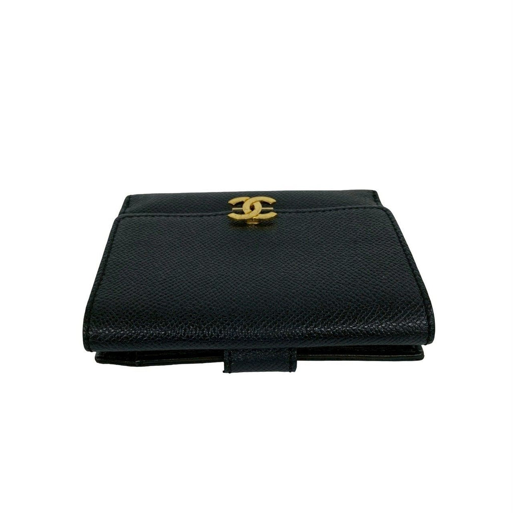 Chanel Card with No 5 Vintage CC Logo Caviar Leather Bifold Wallet Black — view 3