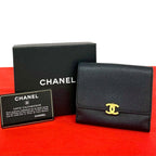 Chanel Card with No 5 Vintage CC Logo Caviar Leather Bifold Wallet Black