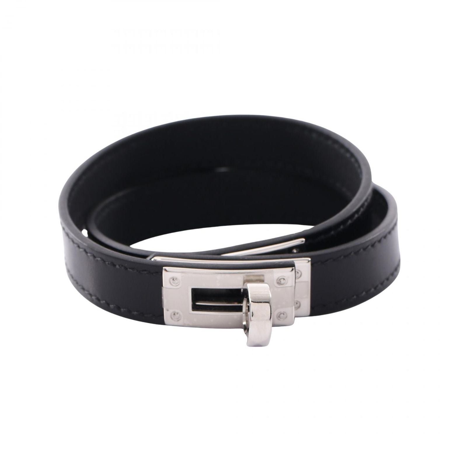 Hermes Bracelet Kelly Double Tour Black Calf Stainless Steel