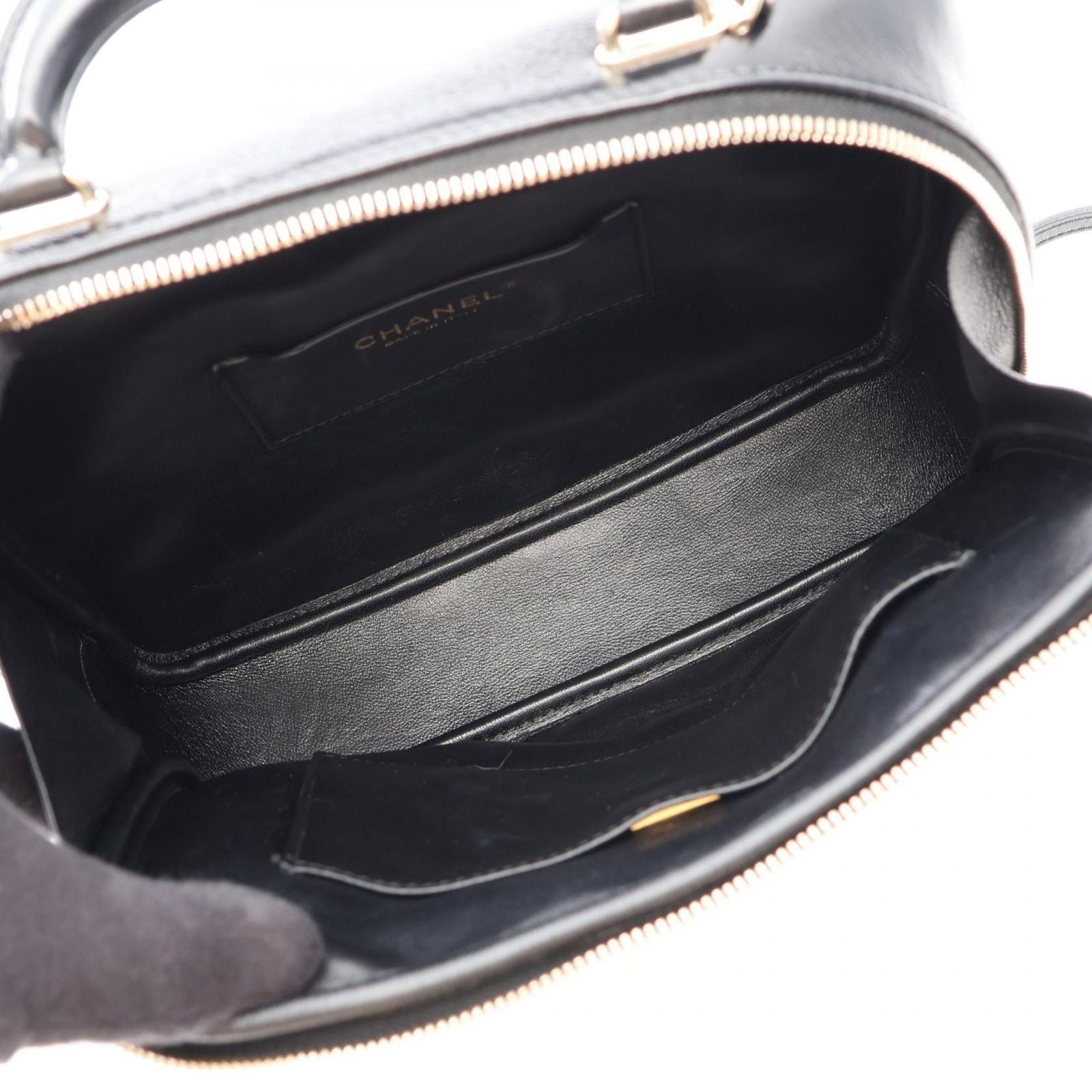 Chanel Shoulder Bag Quilted Top Handle 2-Way Black Leather Chain — view 3