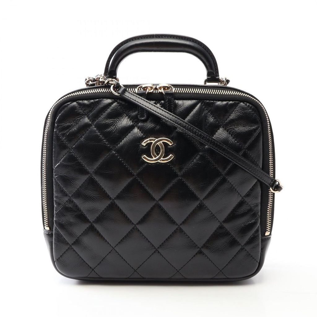 Chanel Shoulder Bag Quilted Top Handle 2-Way Black Leather Chain
