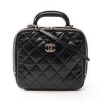 Chanel Shoulder Bag Quilted Top Handle 2-Way Black Leather Chain