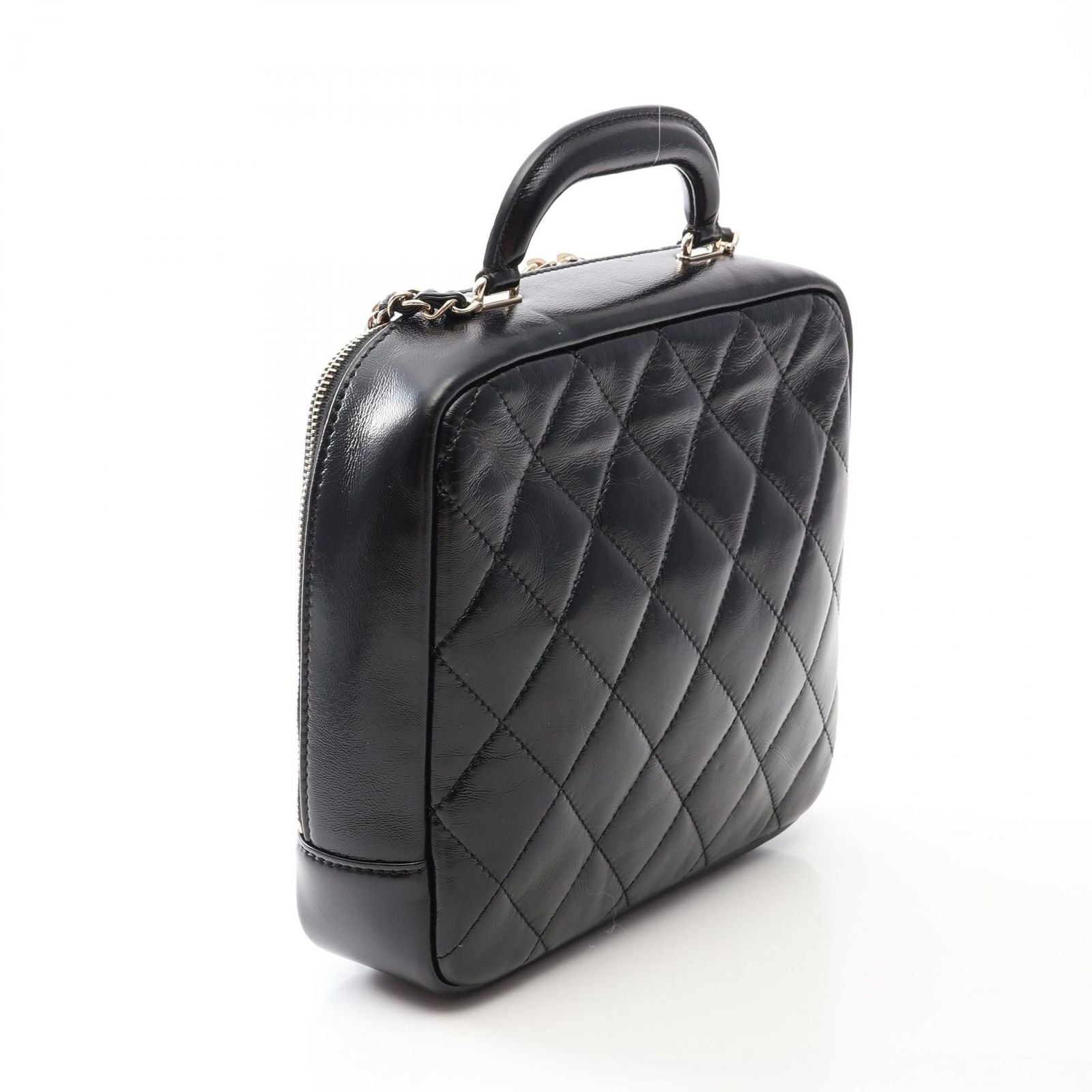 Chanel Shoulder Bag Quilted Top Handle 2-Way Black Leather Chain — view 2