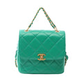 Chanel Backpack Quilted Square Chain Green Lambskin