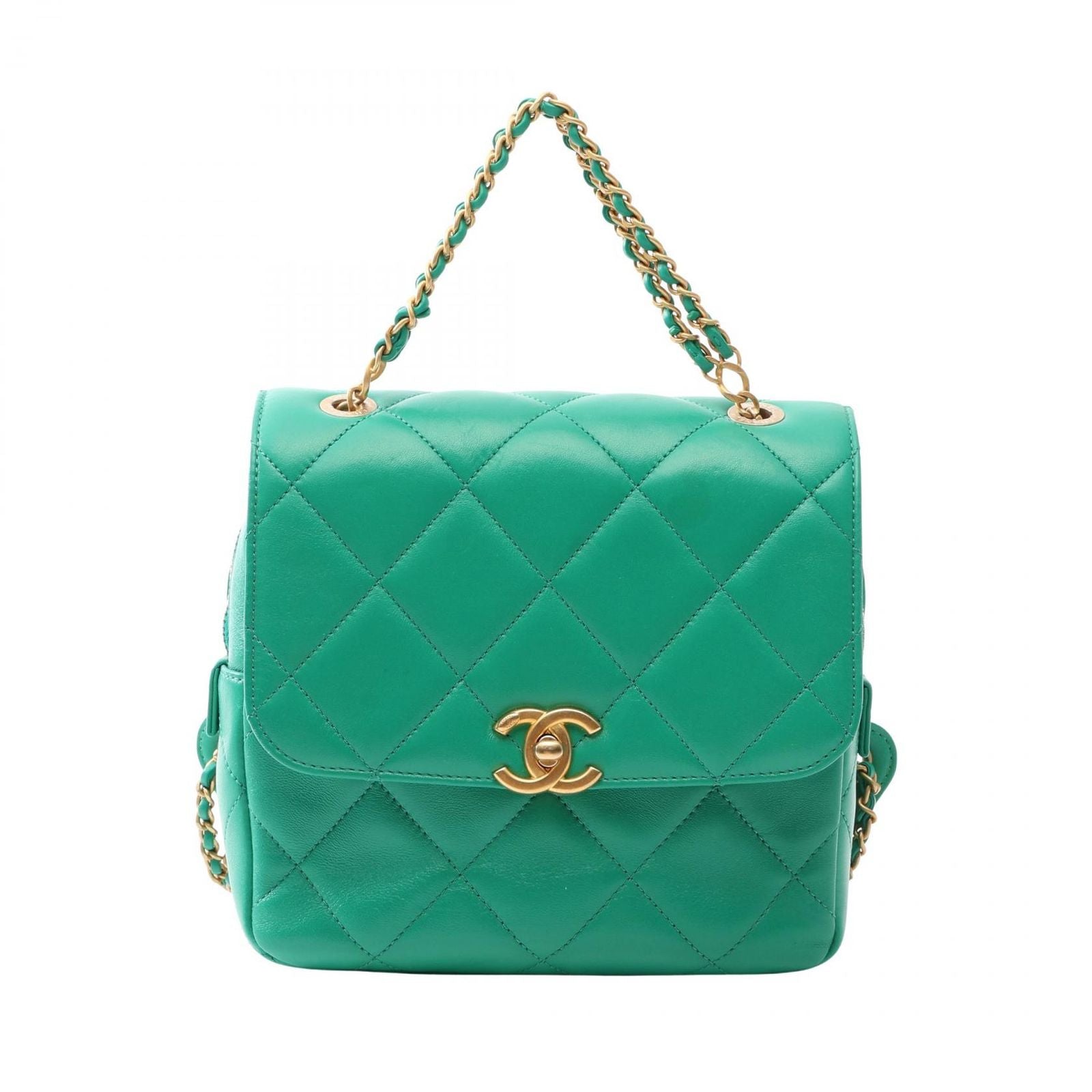 Chanel Backpack Quilted Square Chain Green Lambskin