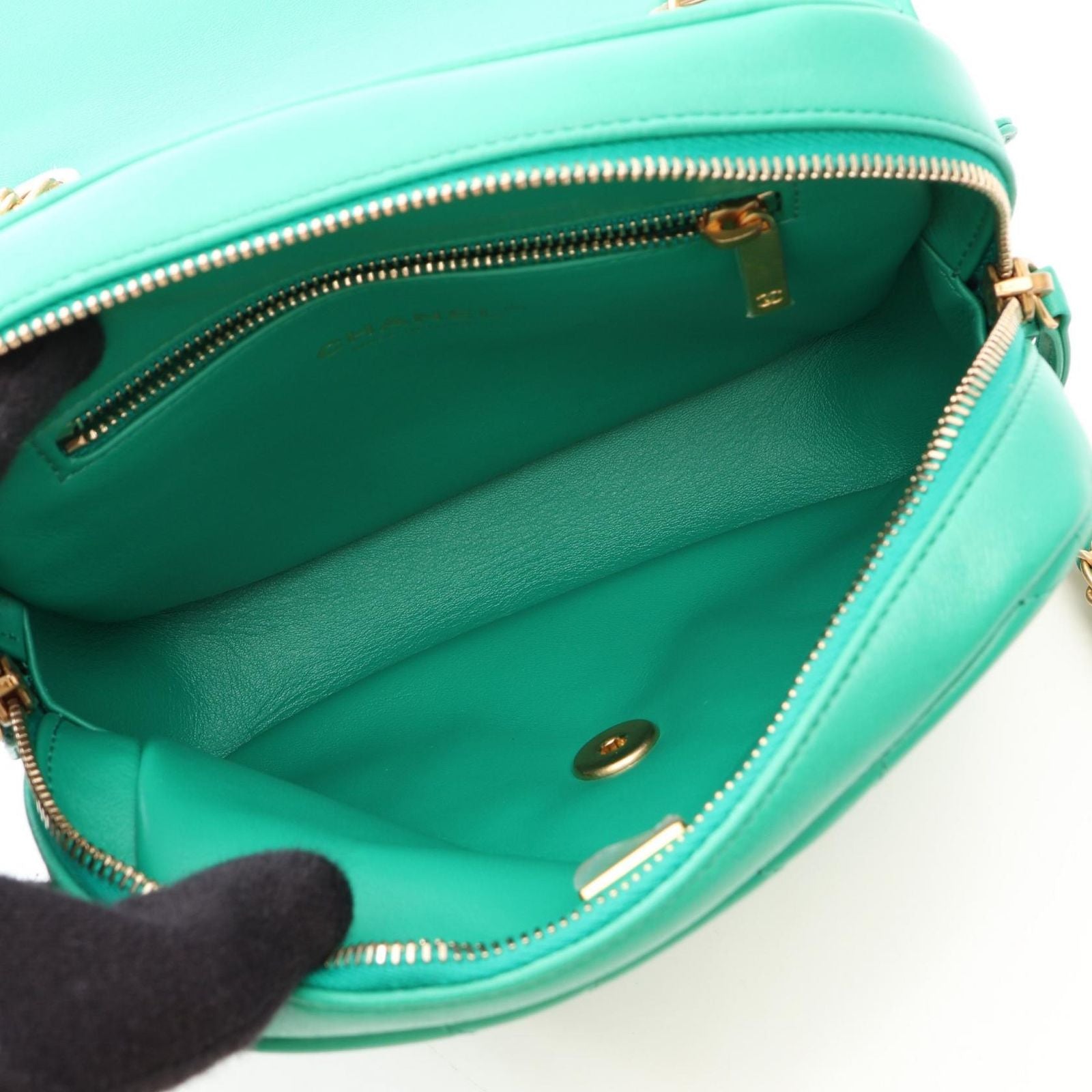Chanel Backpack Quilted Square Chain Green Lambskin — view 3