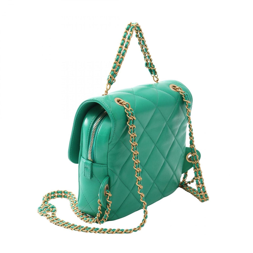 Chanel Backpack Quilted Square Chain Green Lambskin — view 2