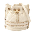Chanel Shoulder Bag Quilted Drawstring Off White Lambskin