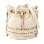 Chanel Shoulder Bag Quilted Drawstring Off White Lambskin