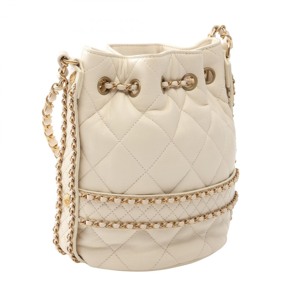 Chanel Shoulder Bag Quilted Drawstring Off White Lambskin — view 2