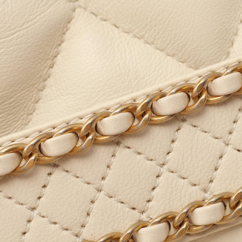 Chanel Shoulder Bag Quilted Drawstring Off White Lambskin — view 9