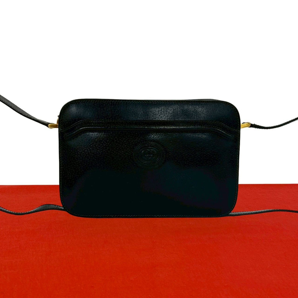 Gucci Vintage GG Logo Leather Mini Shoulder Bag Crossbody Pochette Black