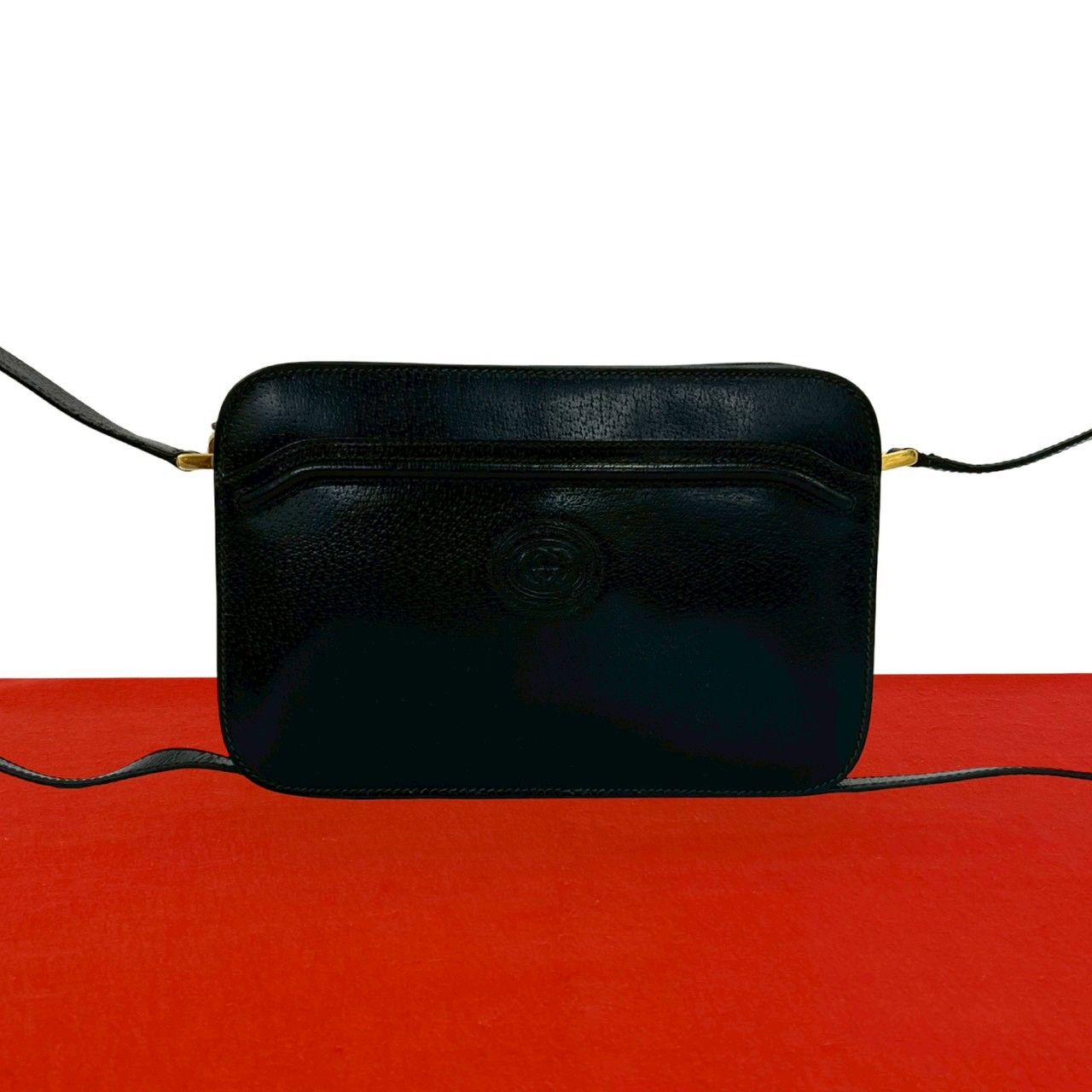 Gucci Vintage GG Logo Leather Mini Shoulder Bag Crossbody Pochette Black
