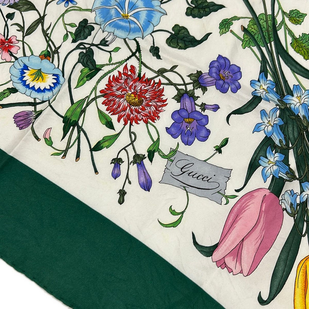 Gucci Scarf White Green Multi Floral Pattern — view 4