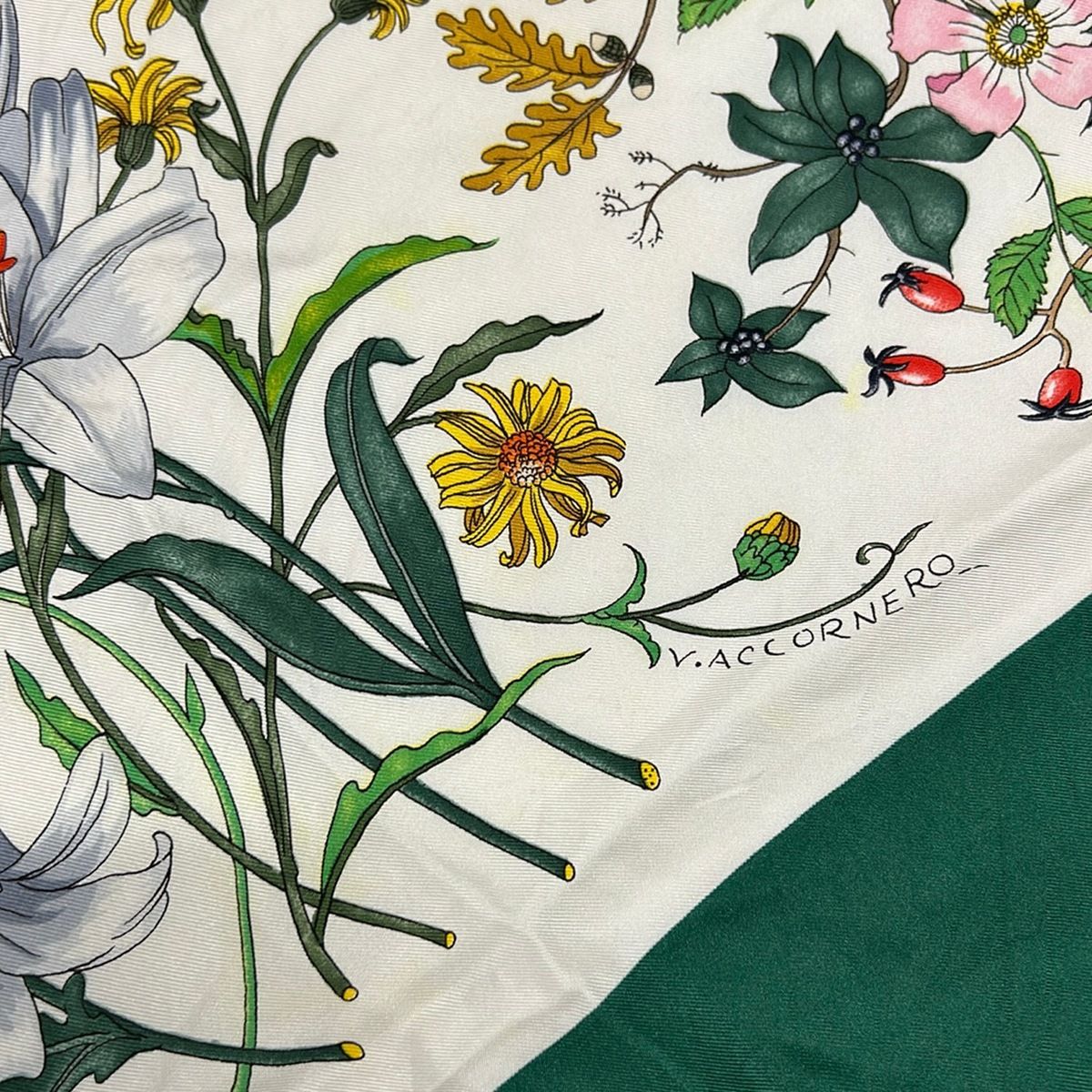 Gucci Scarf White Green Multi Floral Pattern — view 3