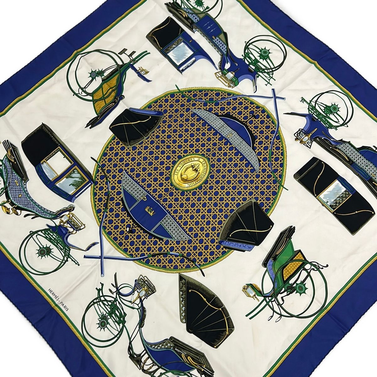 Hermes Scarf Carre 90 Blue Ivory Multi les Voitures a Transformation