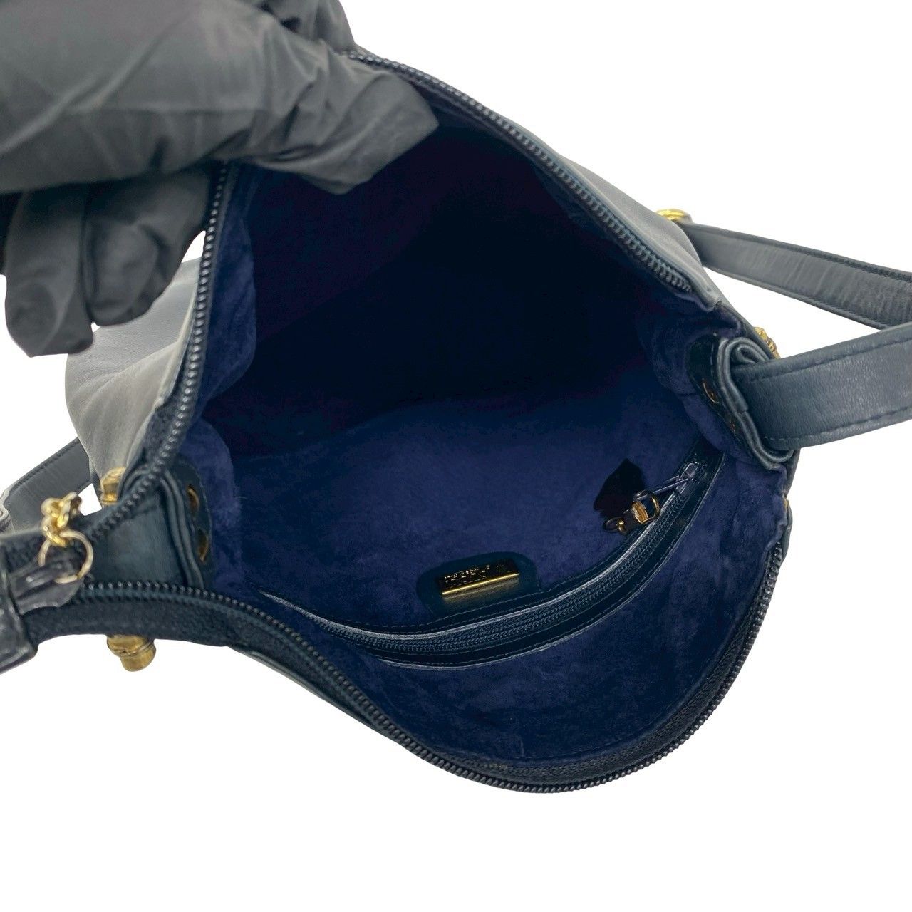 Gucci Vintage GG Logo Bamboo Leather Shoulder Bag Crossbody Pochette Navy — view 9