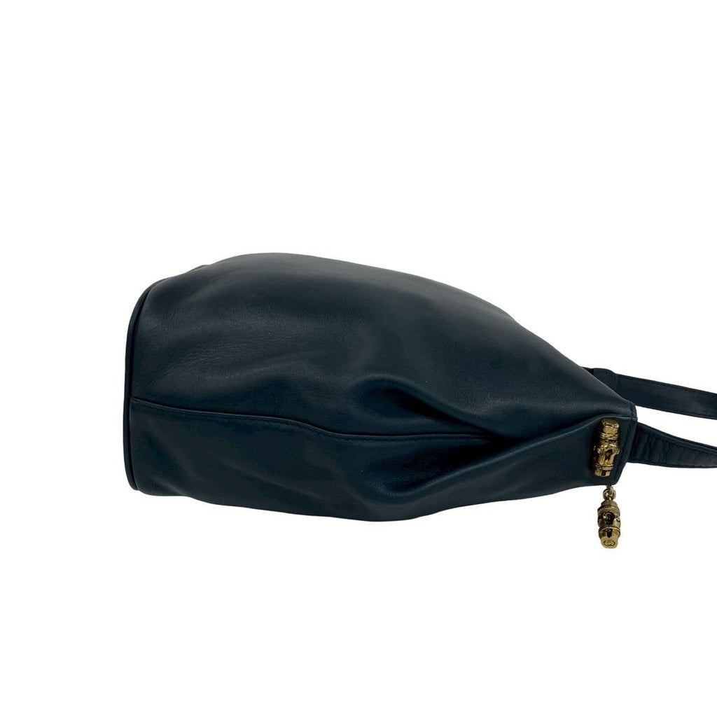 Gucci Vintage GG Logo Bamboo Leather Shoulder Bag Crossbody Pochette Navy — view 6