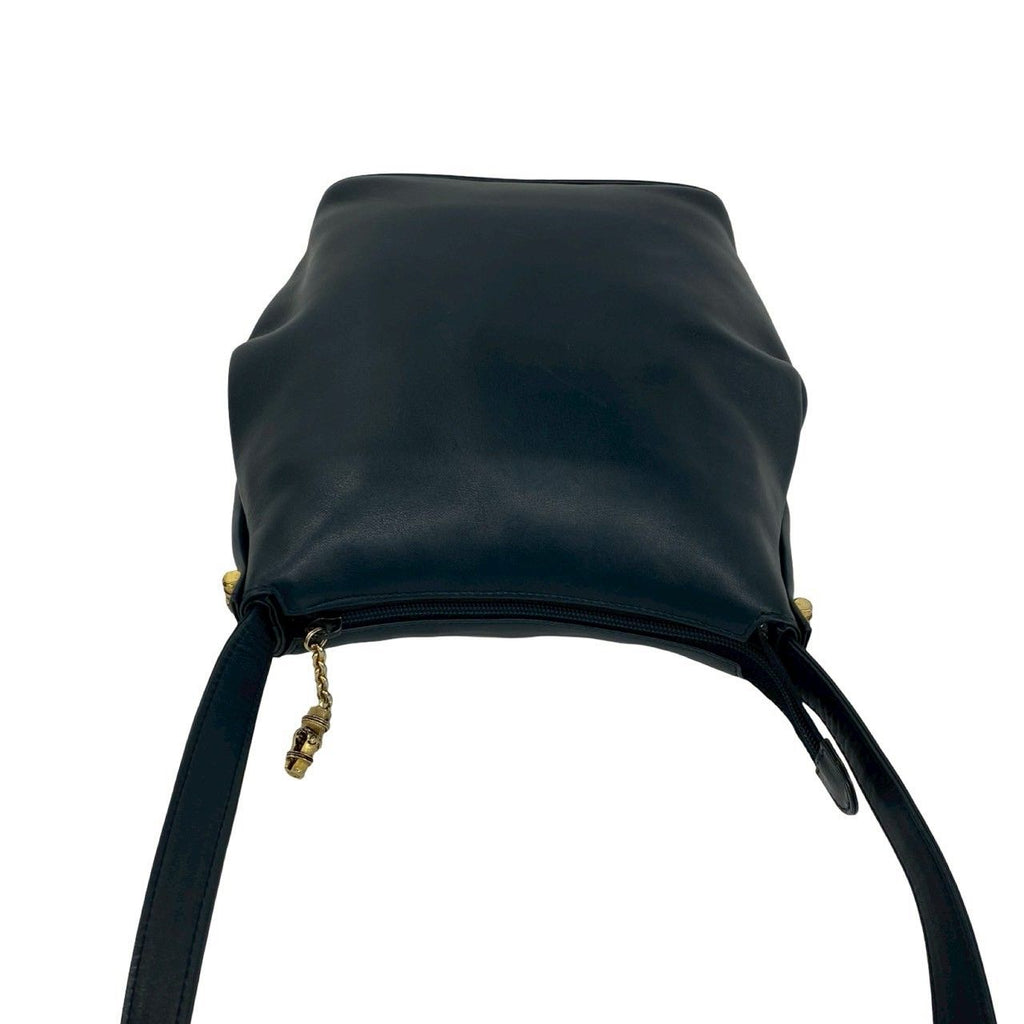 Gucci Vintage GG Logo Bamboo Leather Shoulder Bag Crossbody Pochette Navy — view 4