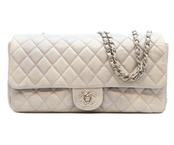 Chanel Gray Calf Rain Deca Quilted 35 Single Flap Silver