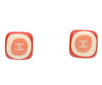 Chanel Pink Square Stone CC Logo Earrings