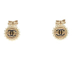 Chanel 14c Gold Round CC Logo Ribbon Earrings