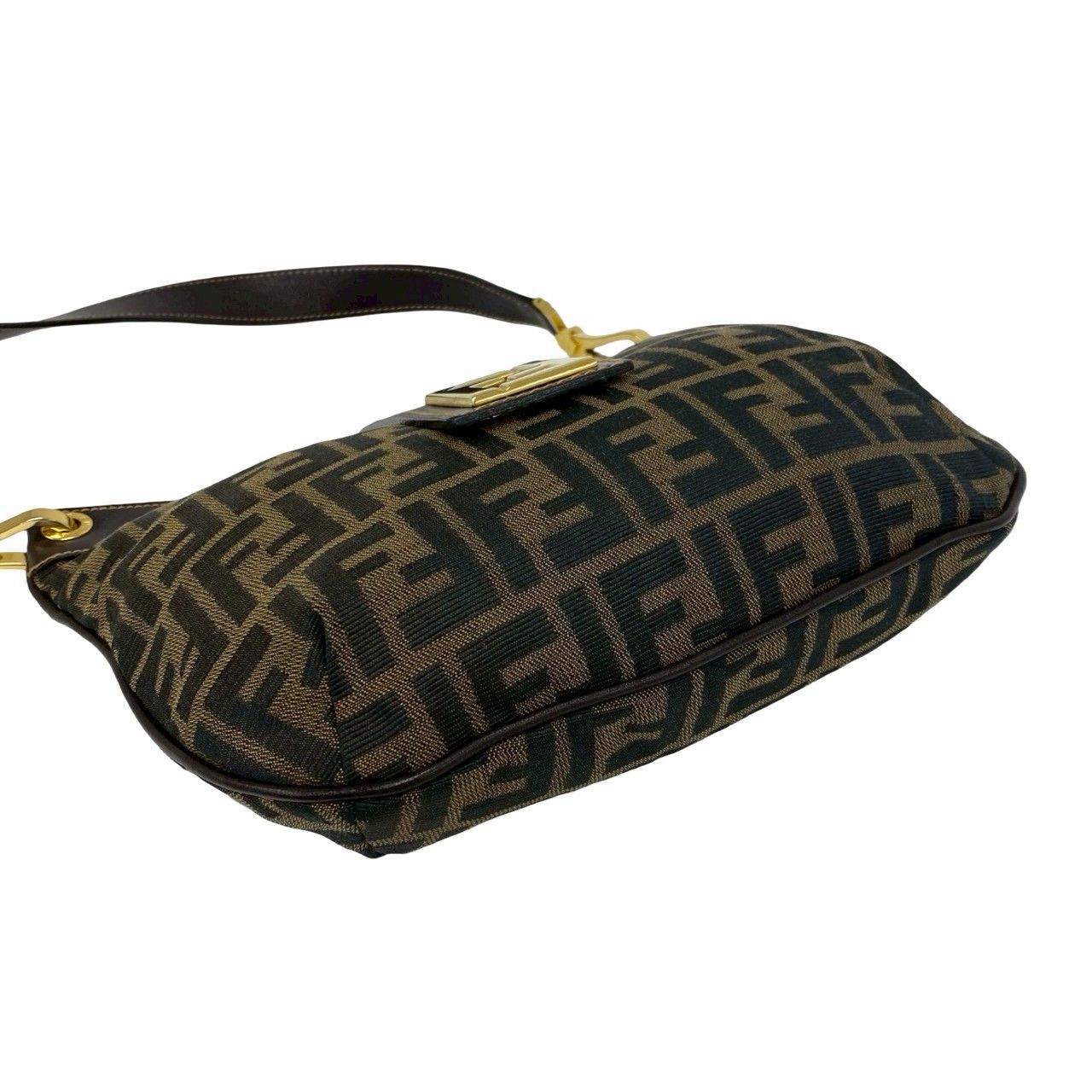 Fendi Vintage FF Logo Zucca Pattern Canvas Leather Shoulder Bag Brown — view 7