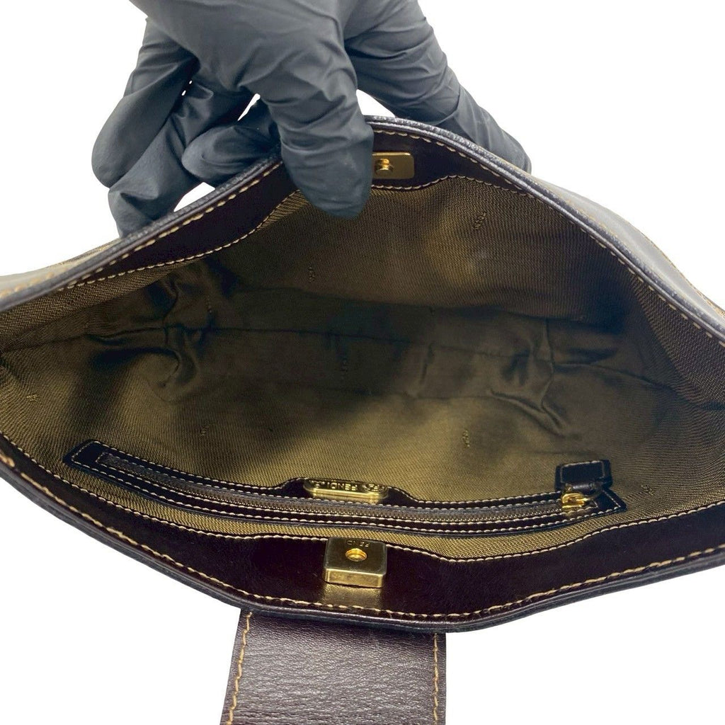 Fendi Vintage FF Logo Zucca Pattern Canvas Leather Shoulder Bag Brown — view 9