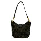 Fendi Vintage FF Logo Zucca Pattern Canvas Leather Shoulder Bag Brown — view 3