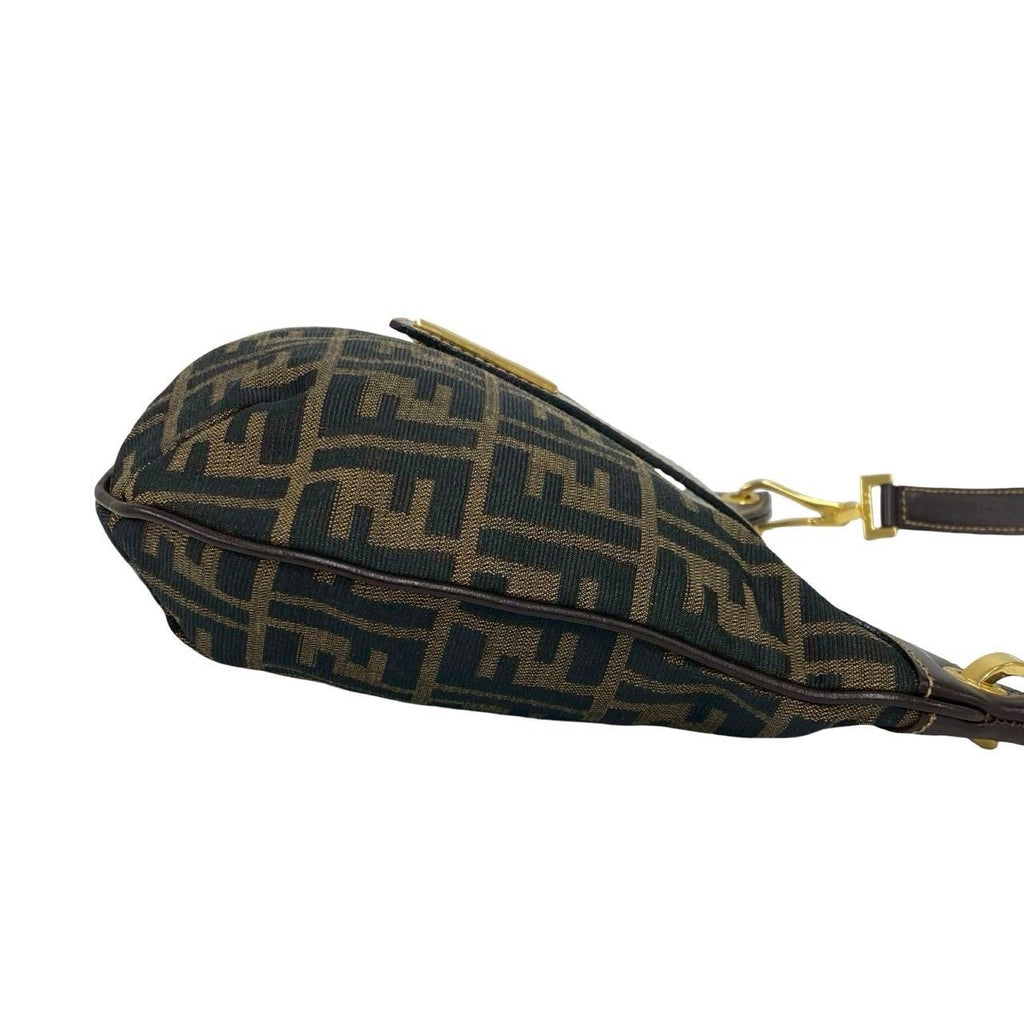 Fendi Vintage FF Logo Zucca Pattern Canvas Leather Shoulder Bag Brown — view 6