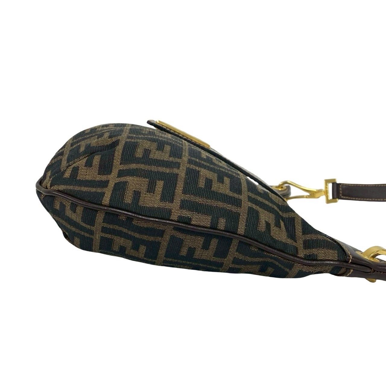Fendi Vintage FF Logo Zucca Pattern Canvas Leather Shoulder Bag Brown — view 6