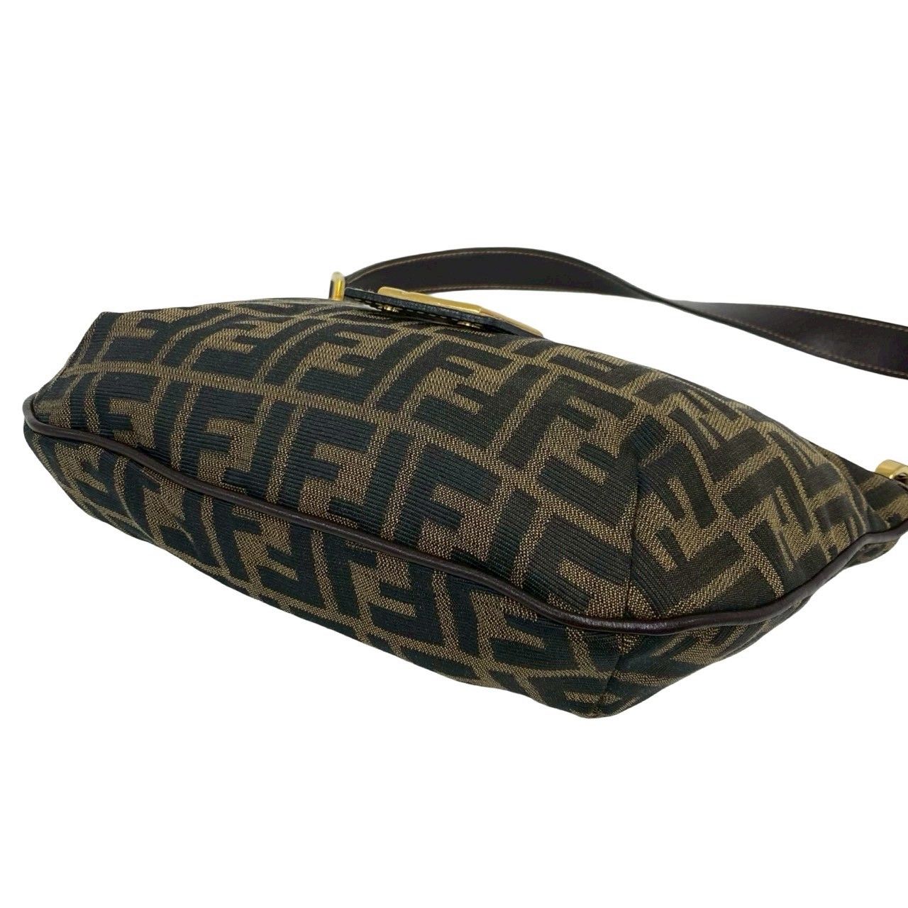 Fendi Vintage FF Logo Zucca Pattern Canvas Leather Shoulder Bag Brown — view 8