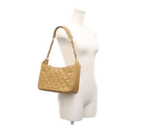 Chanel Beige Caviar Leather Quilted Shoulder Bag 26 — view 9
